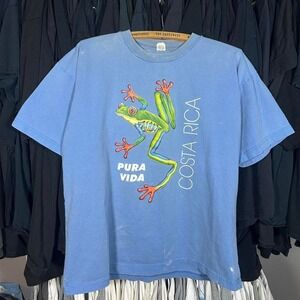 Blue vintage 90s Y2K nature wildlife frog animal Costa Rica Pura Vida tee
